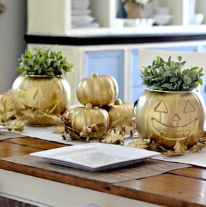 gold painted Pumpkin Centerpiece