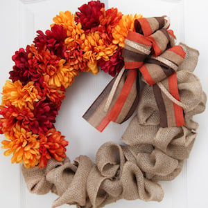 burlap and flower fall wreath