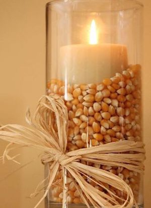 Popcorn Kernel DIY Fall Candle Centerpiece 