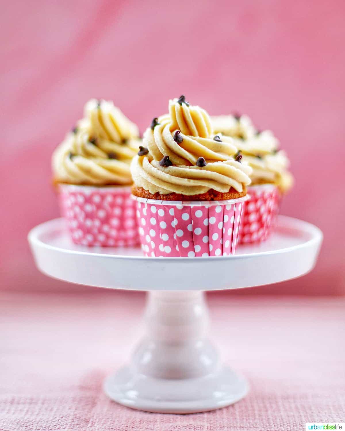 Chocolate Chip Cupcakes with Cookie Dough Frosting Pink Trio FEATURE