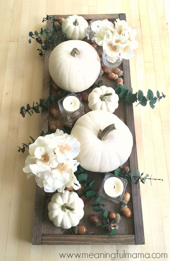 Contemporary Fall Centerpiece Idea with White Pumpkins Thanksgiving