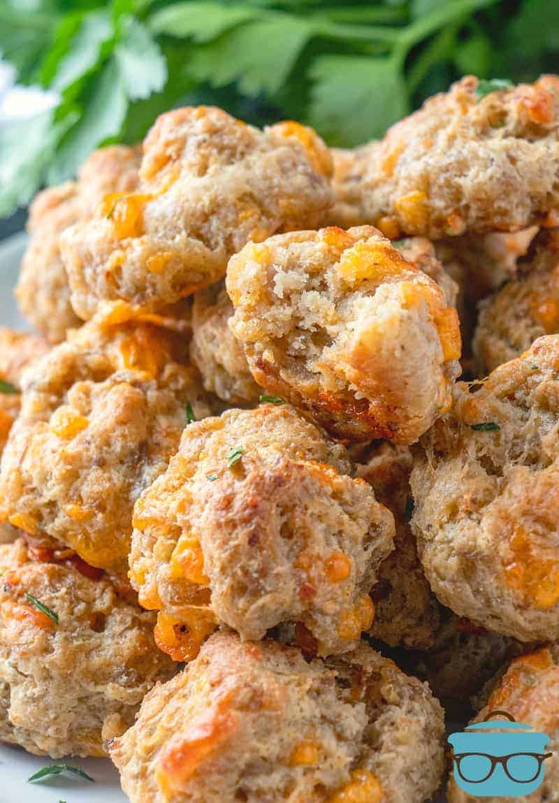 Cream Cheese Sausage Balls on a plate with parsley