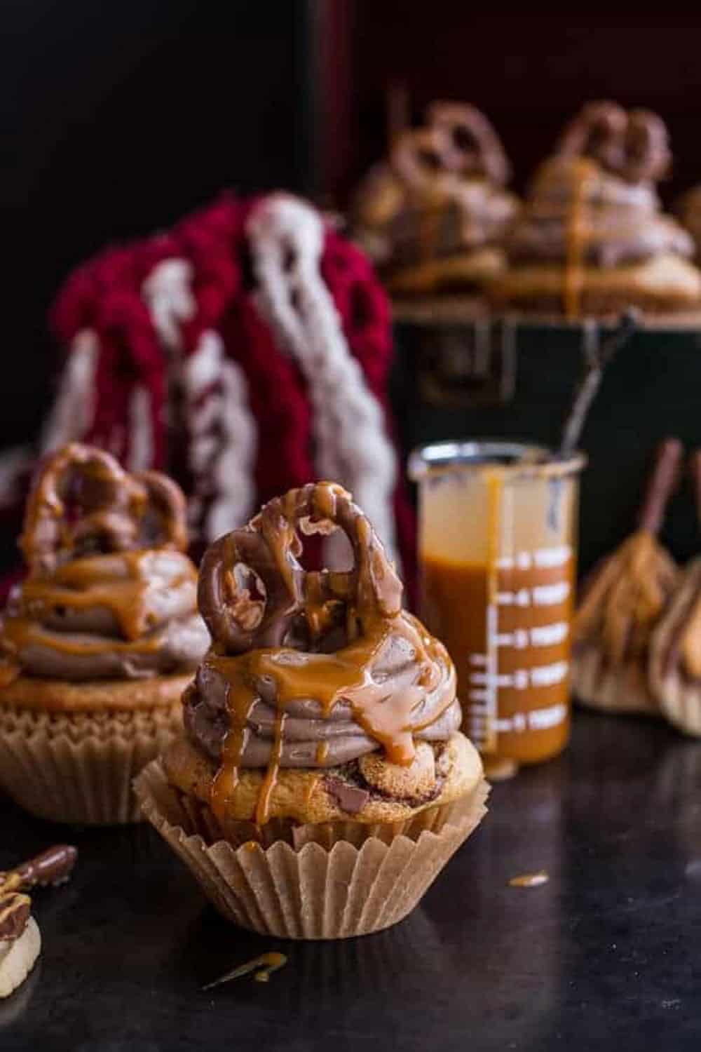 Butterbeer Chocolate Pretzel Cupcake