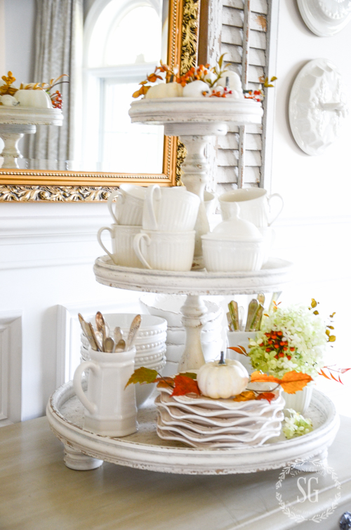 FALL TIERED TRAY in dining room stonegableblog 2