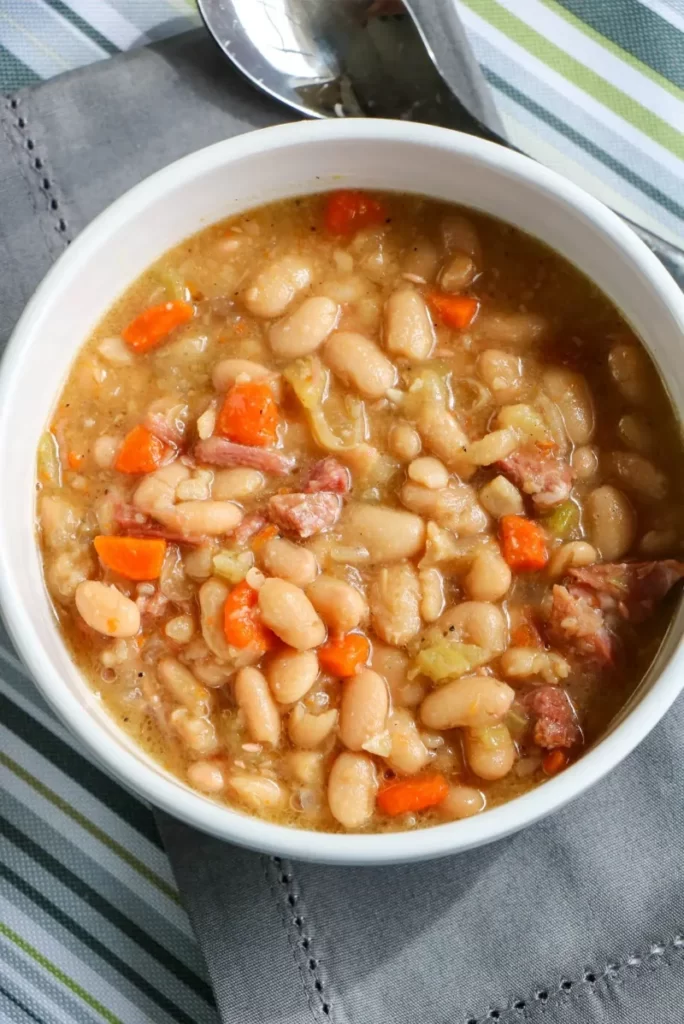 Ham and Bean Soup in a white bowl