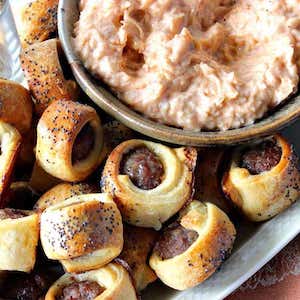 Bratwurst Bites with Sauerkraut Dipping Sauce