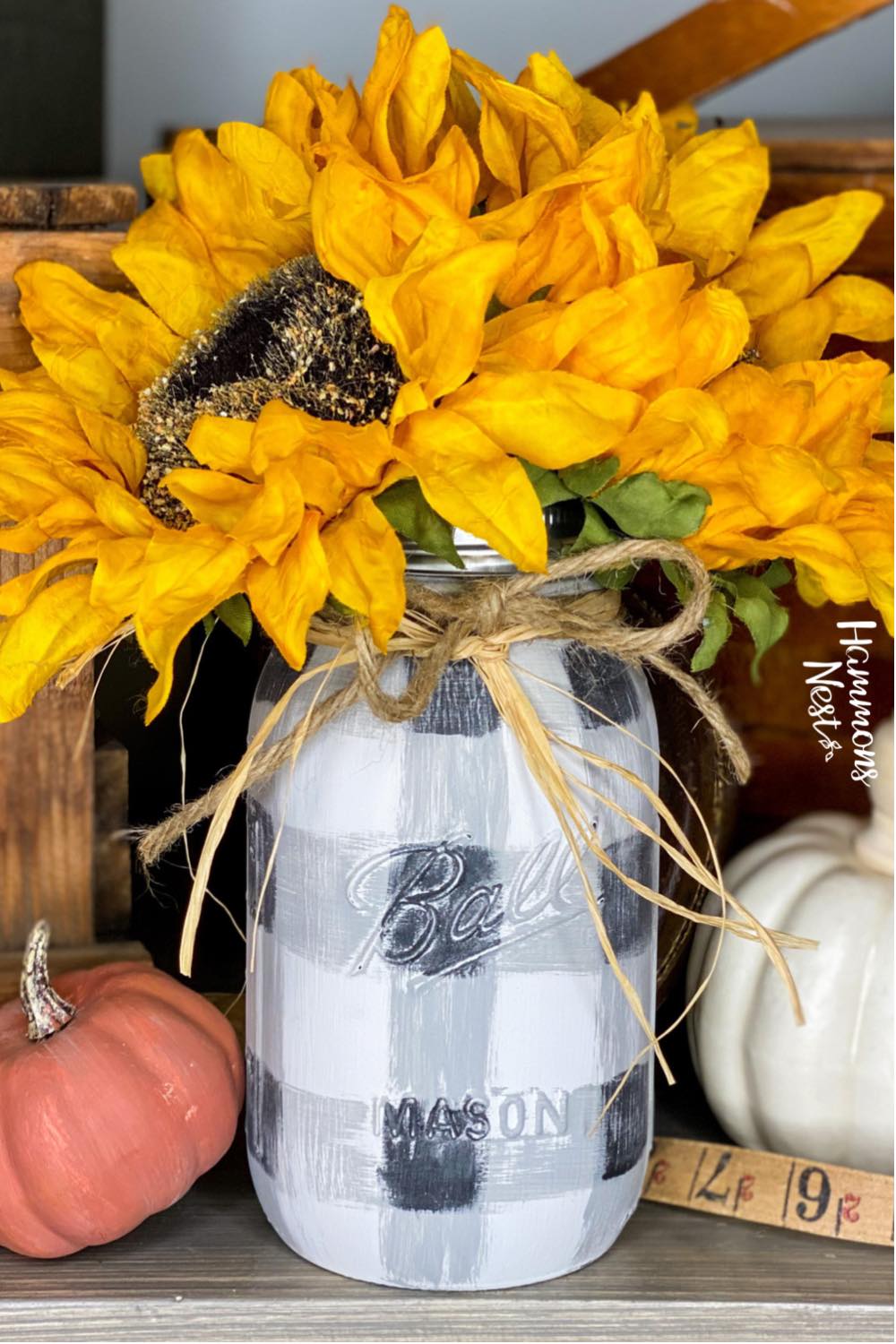 buffalo plaid mason jar chalk painted sunflowers spring summer fall winter dixie belle craft 1