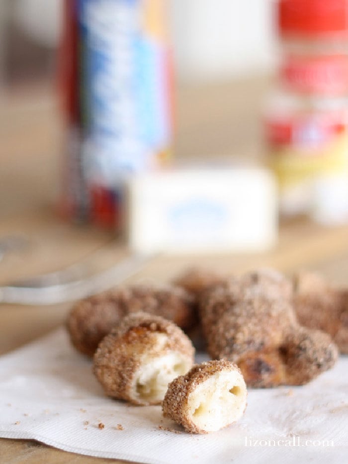 A plate of campfire churros covered in cinnamon in front of the ingredients.