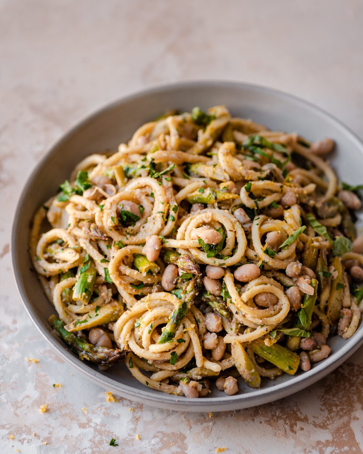 lemon asparagus pasta with white beans