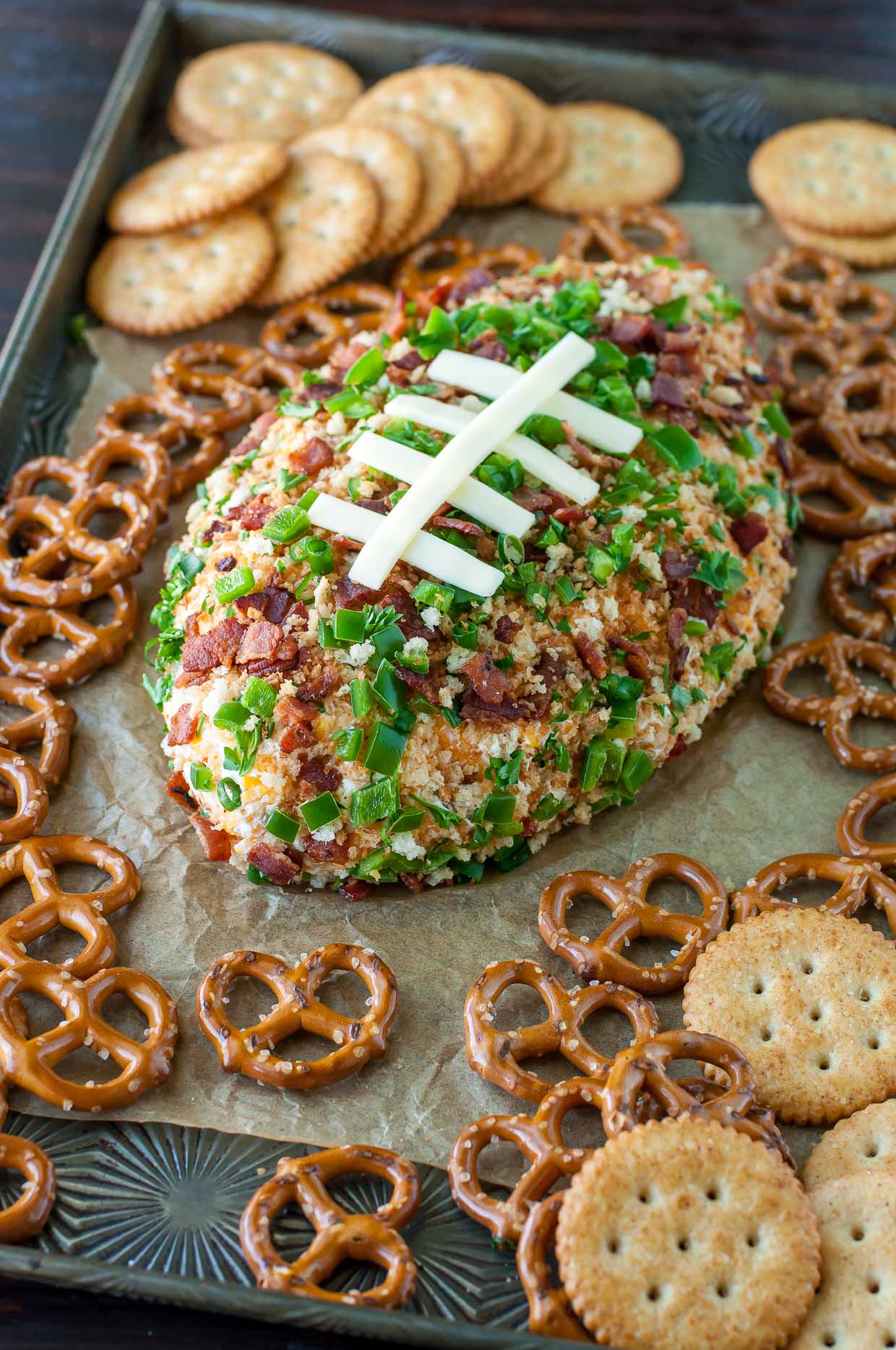 party jalapeno popper football cheese ball appetizer recipe PEASandCRAYONS 8708