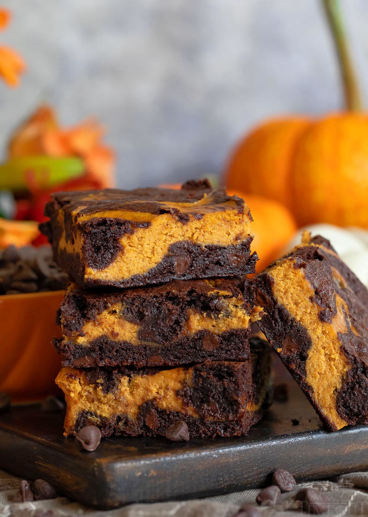 pumpkin brownies stacked three high