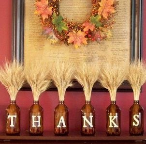 DIY thanksgiving table bottle centerpiece decoration