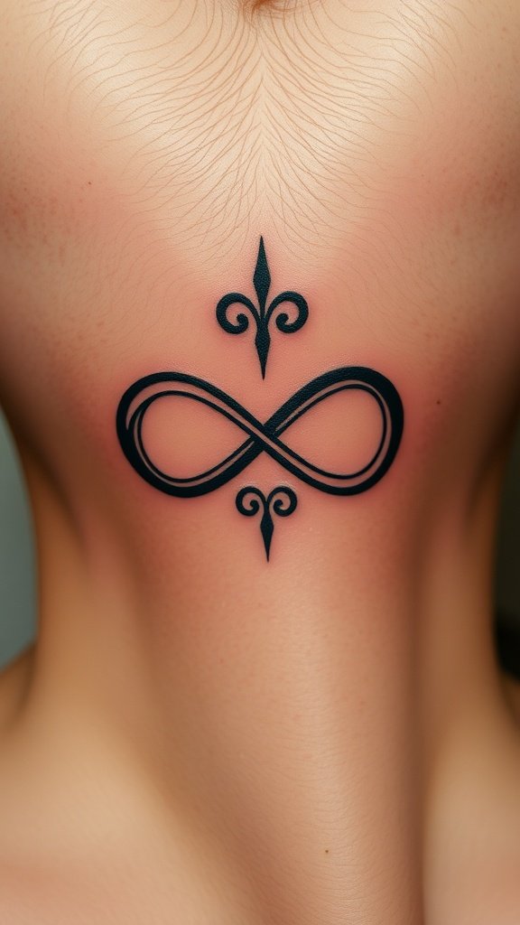 Infinity symbol tattoo with a decorative face design