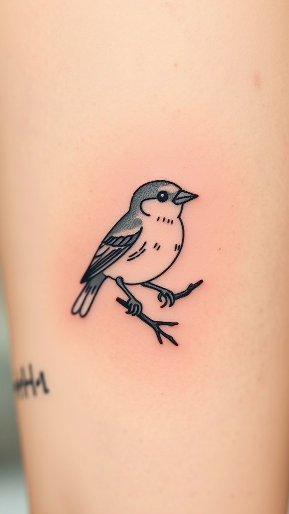 Minimalistic sparrow silhouette tattoo on skin
