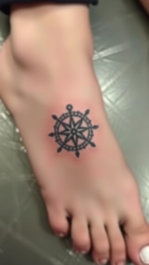 Compass tattoo design on a foot