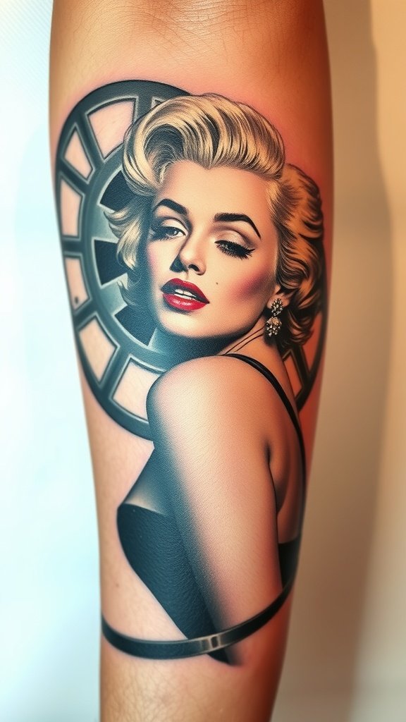 Tattoo of Marilyn Monroe with a glamorous pose and vintage style.