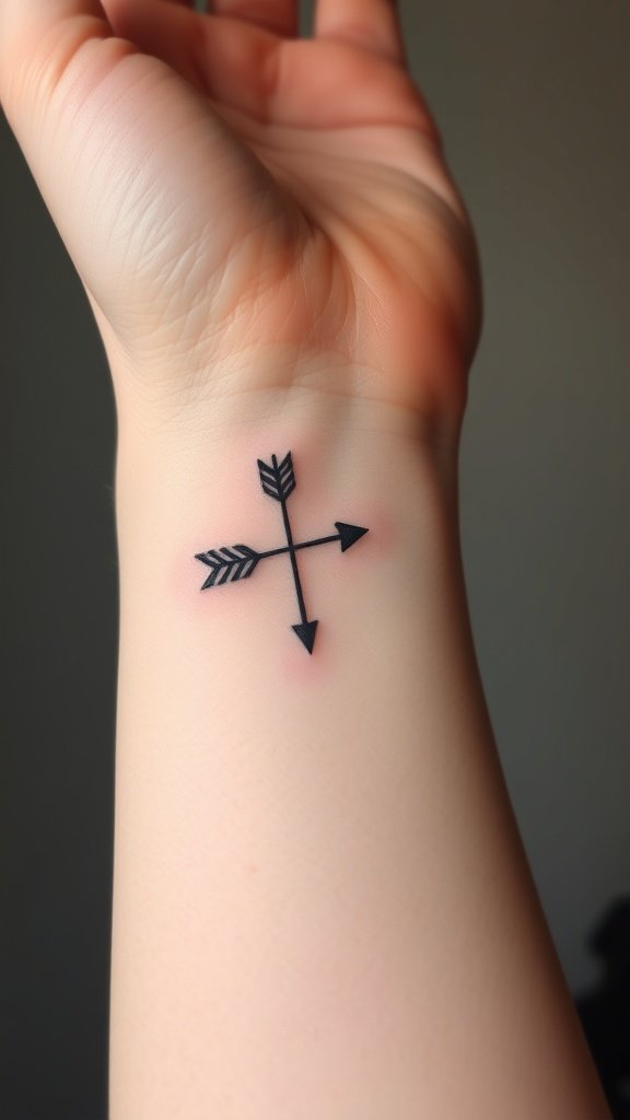Minimalist arrow tattoo on a finger