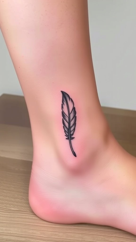 Minimalist quill tattoo on ankle