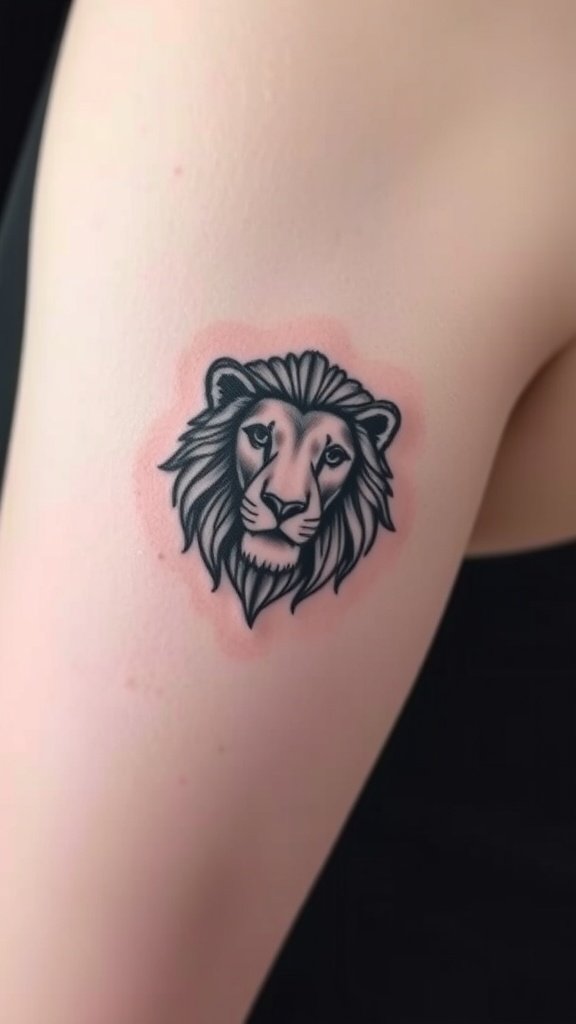 Minimalist lion head tattoo on skin