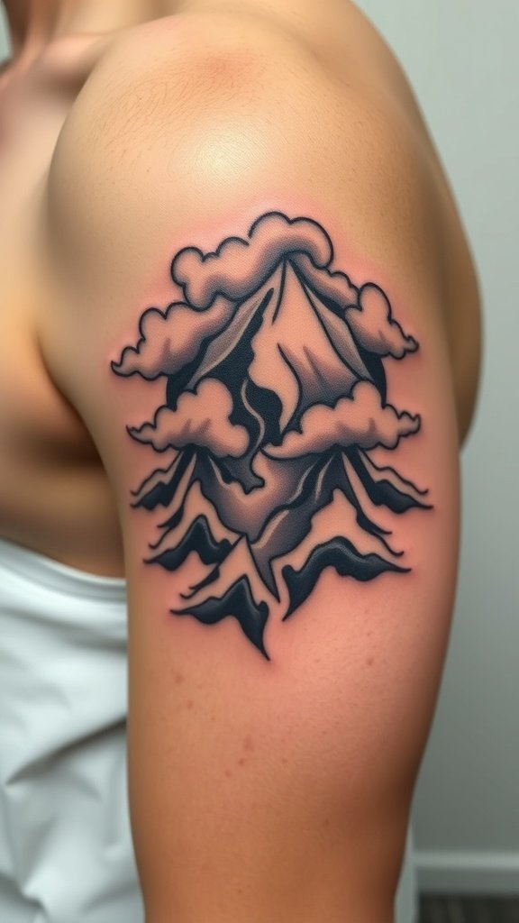 Mountain outline tattoo with clouds