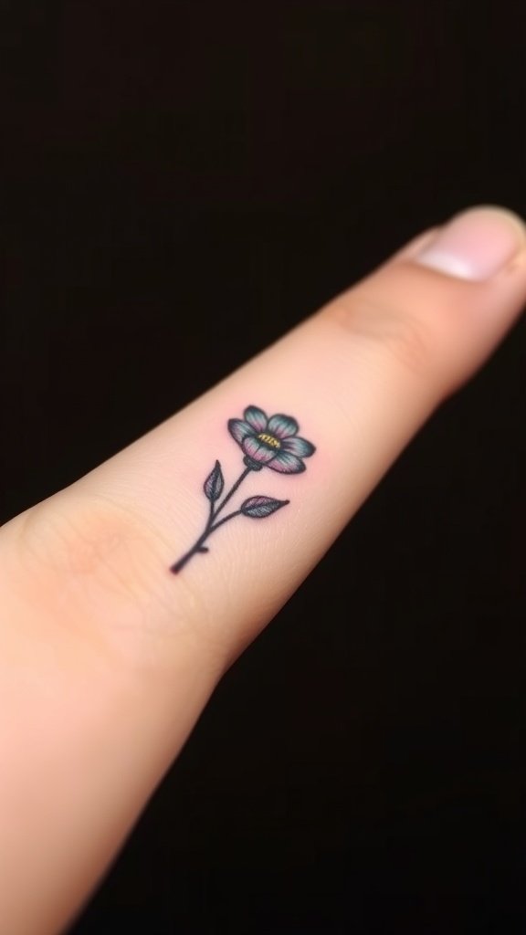 Tiny flower tattoo on a finger