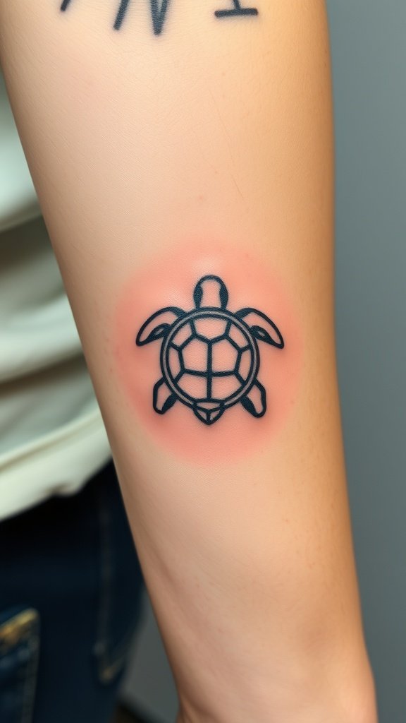 Minimalist turtle shell tattoo on an arm