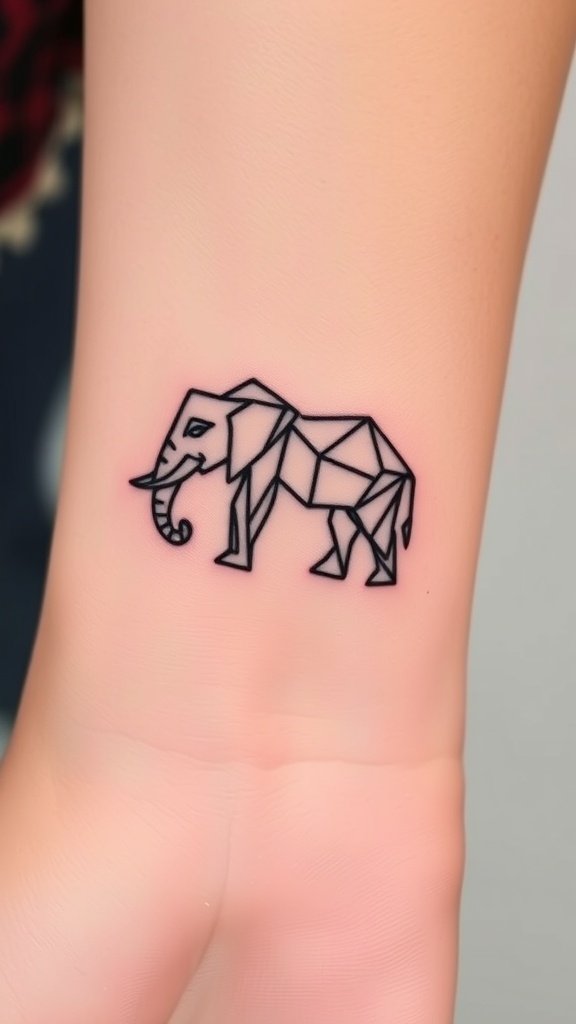 Minimalist tattoo of a tiny elephant with geometric shapes