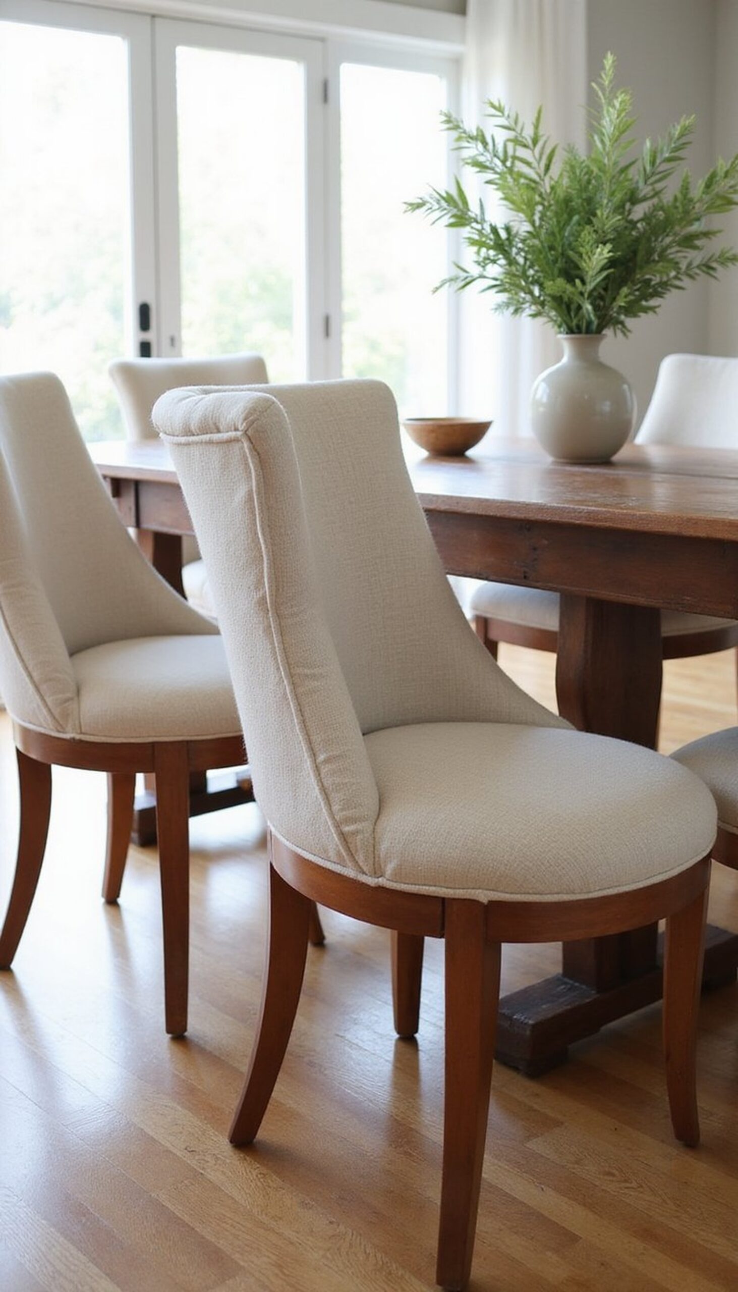 Reupholster dining chairs with linen fabric