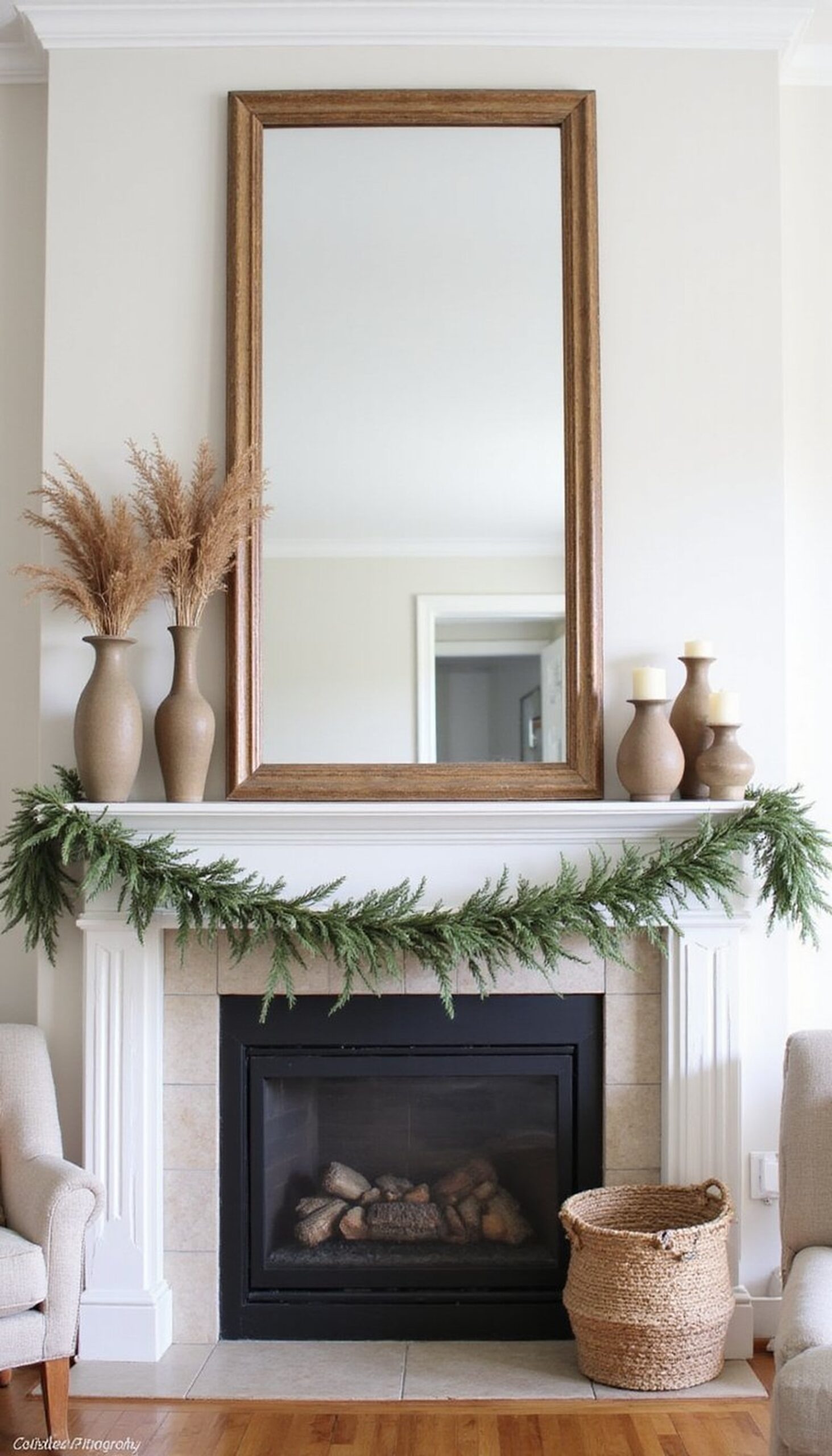 Seasonal mantel vignette that changes easily