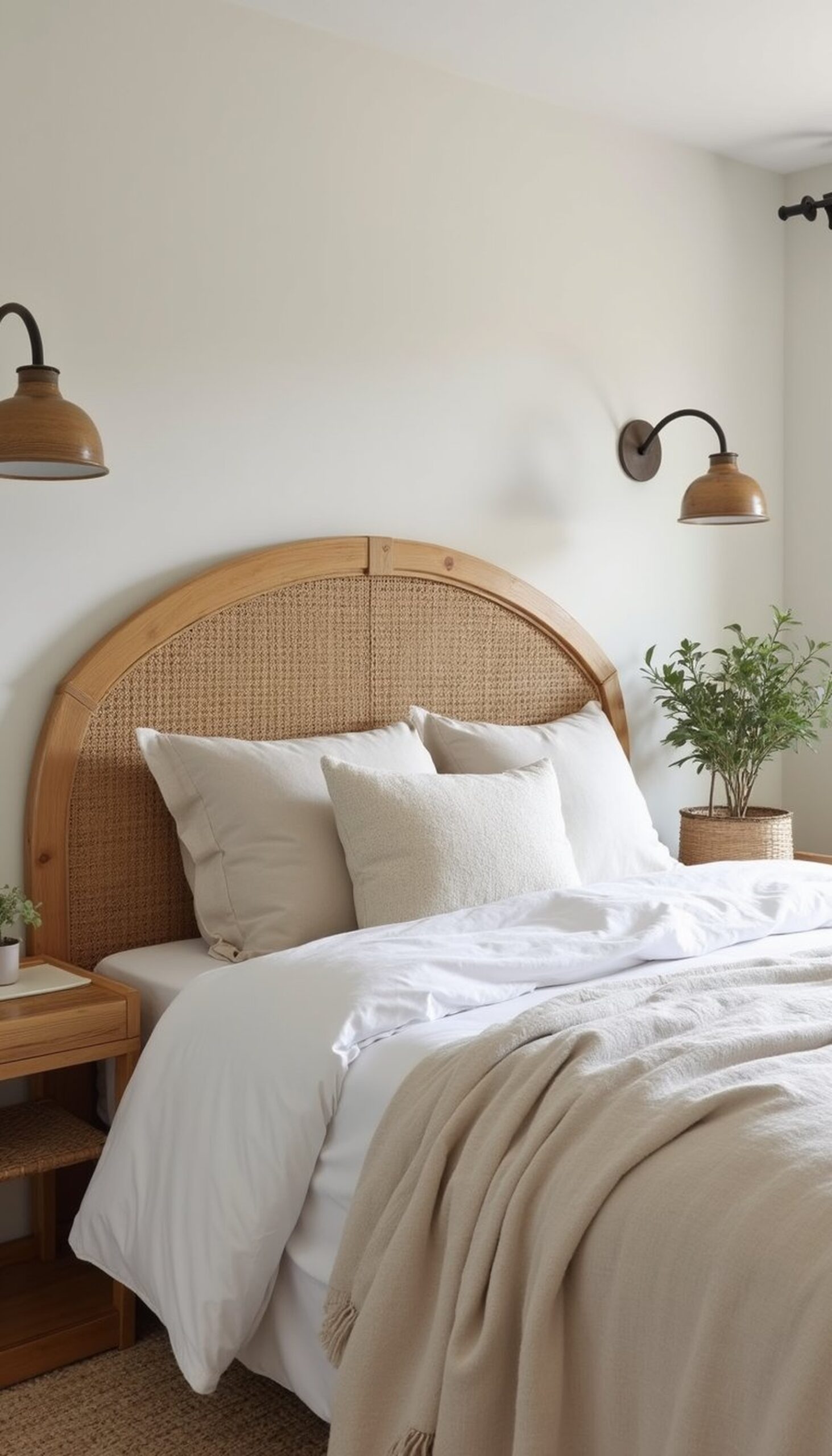 Woven headboard from rattan or seagrass