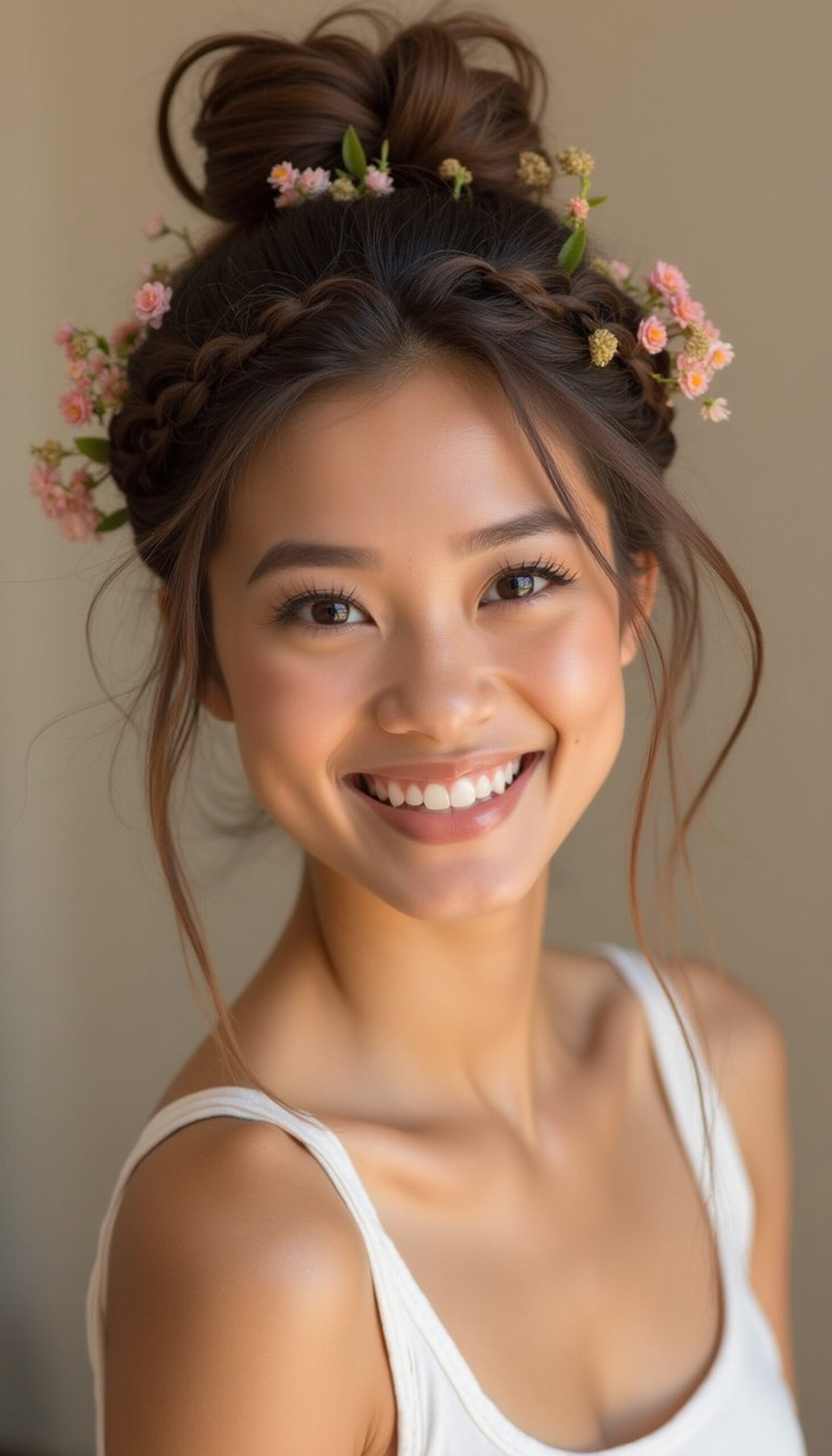 Braided Crown Updo With Floral Accents