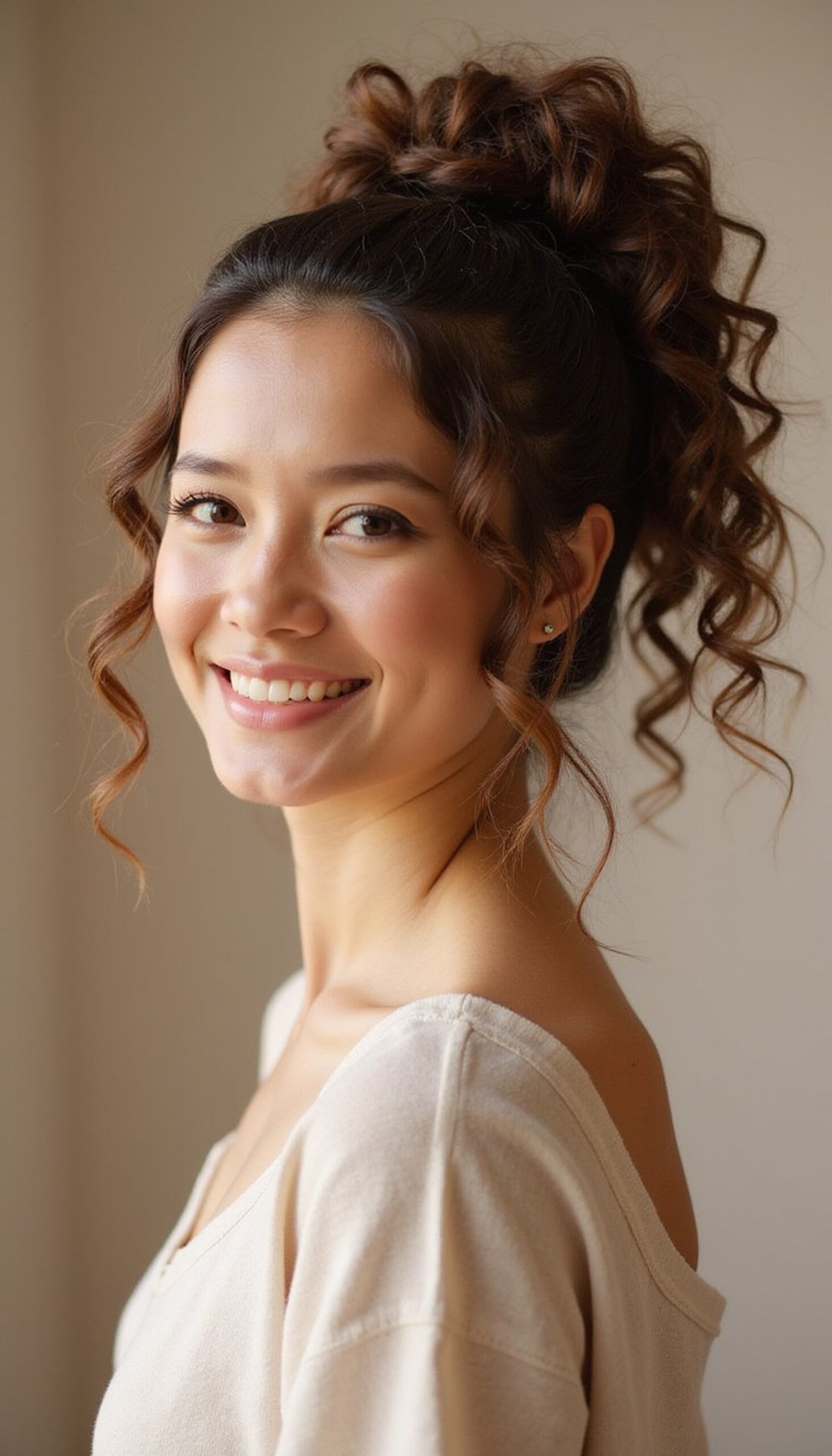High Pony Updo With Voluminous Curls