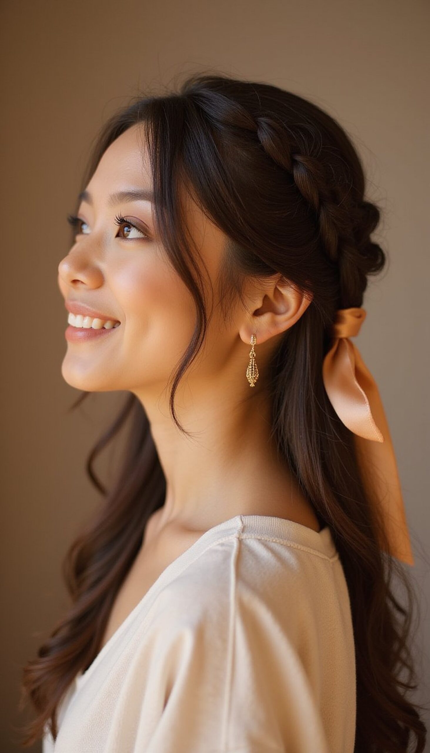 Side Braided Chignon With Ribbon Wrap