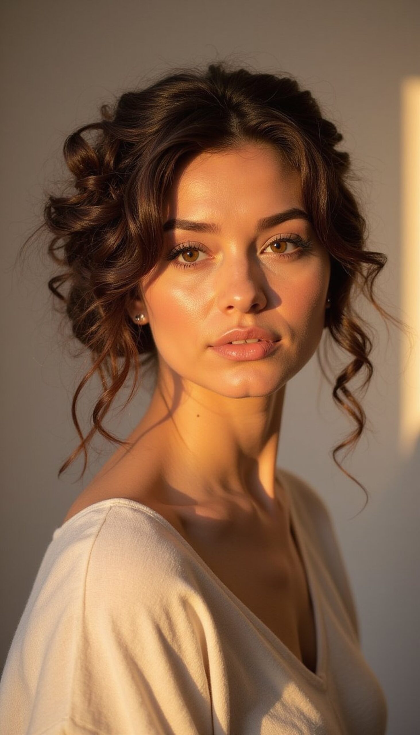 Soft Side Swept Updo With Pin Curls