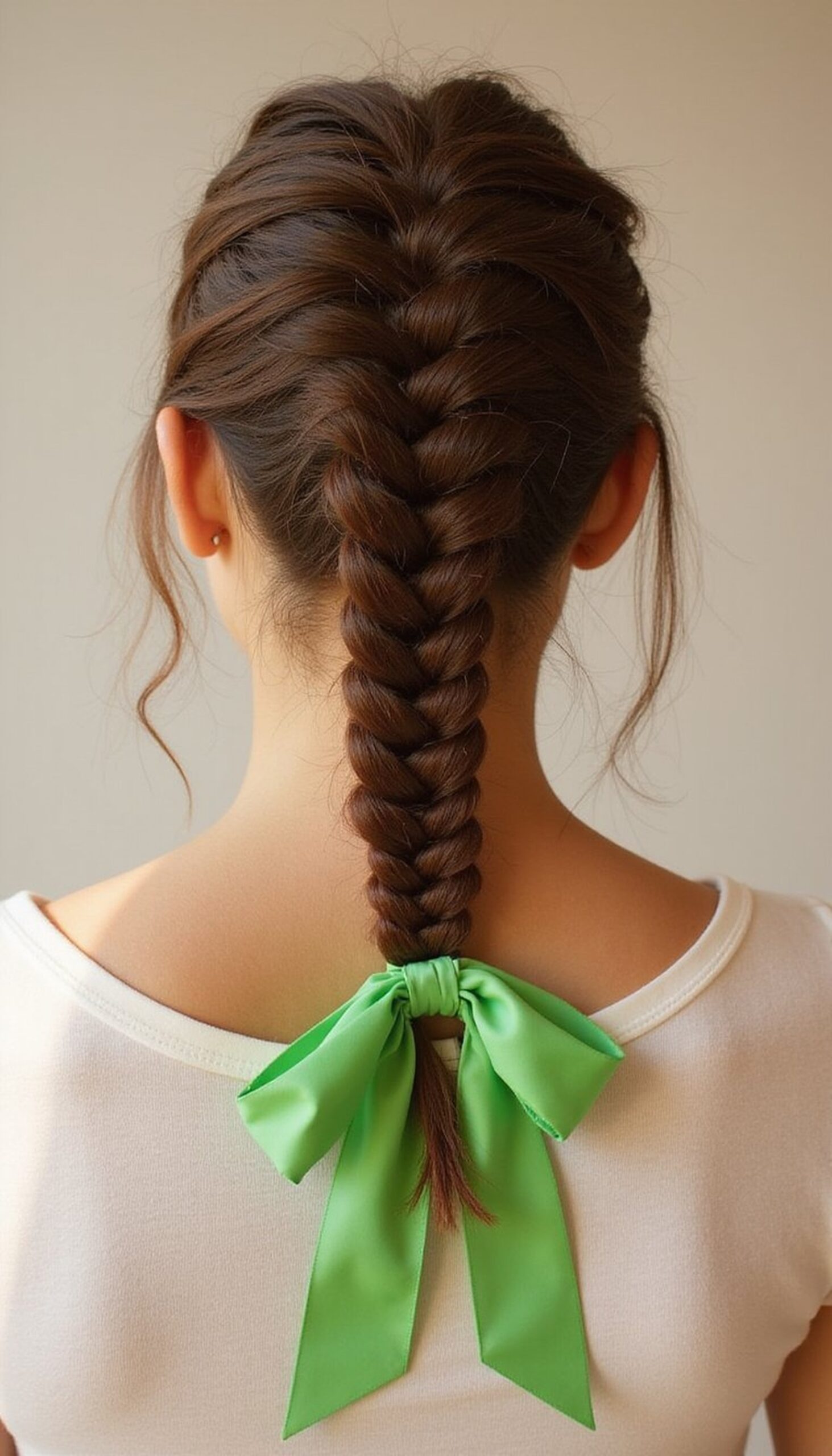 Bubble Ponytail Tied With Green Bow