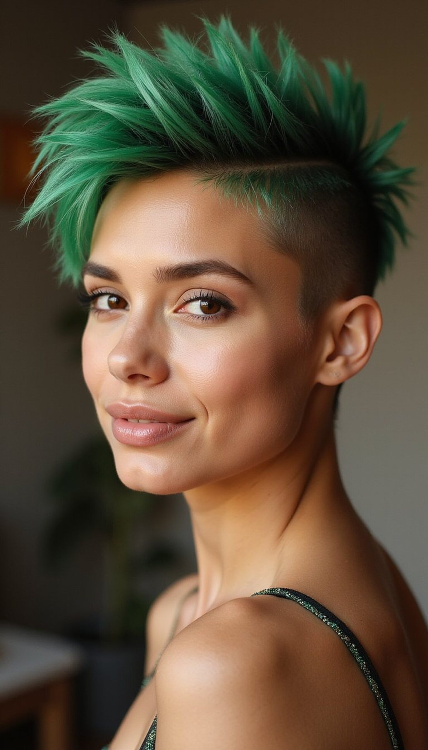 Faux Hawk With Shimmering Green Roots