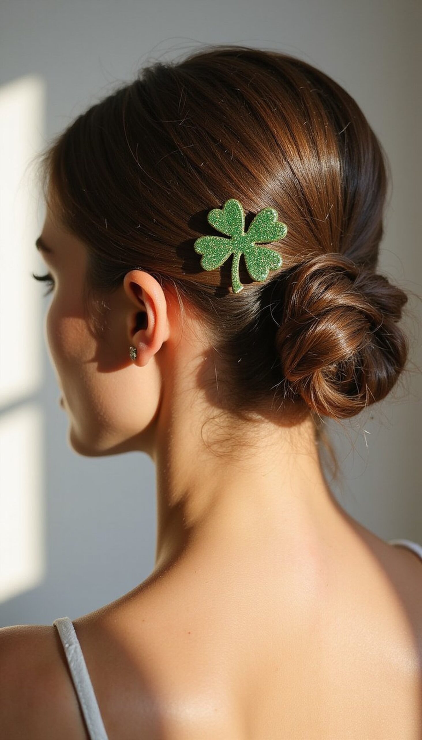 Glittery Low Bun With Shamrock Pins