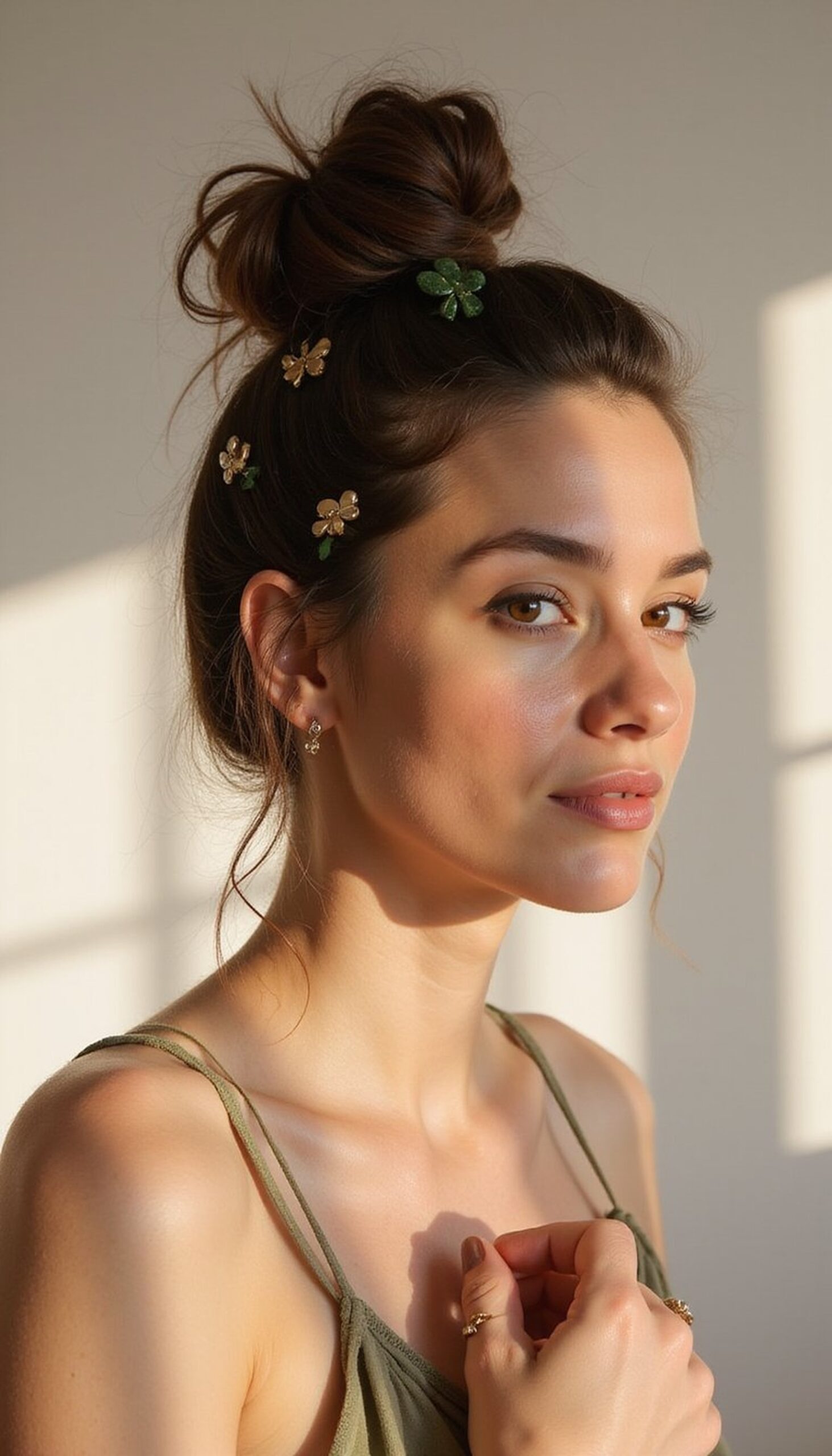 Messy Topknot Topped With Mini Shamrocks