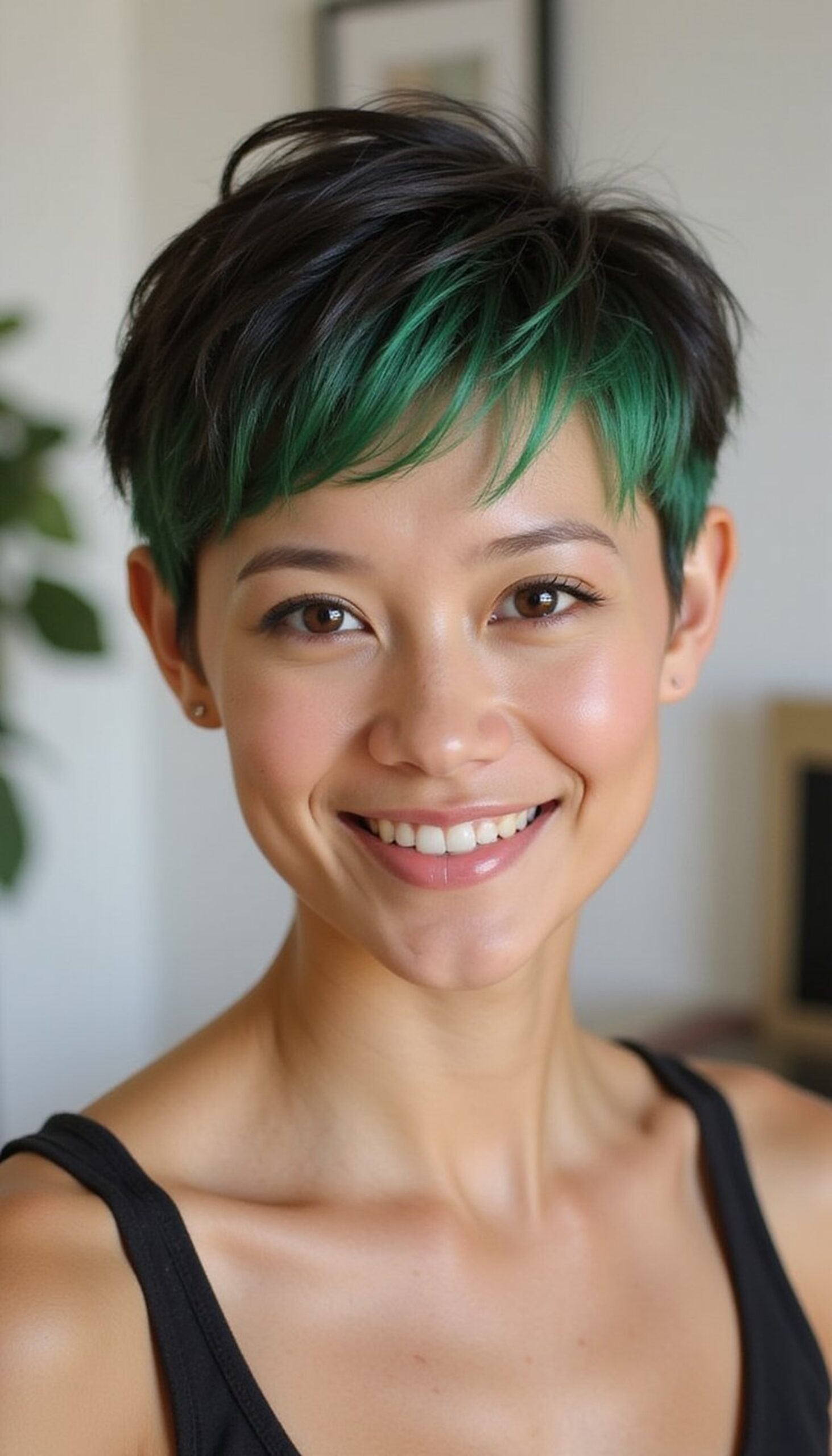Pixie Cut Highlighted With Temporary Green Chalk