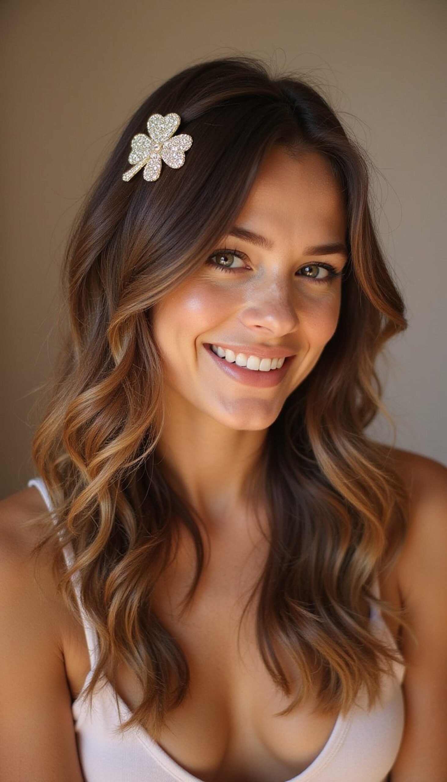 Side-Swept Waves With Shamrock Barrette Accent