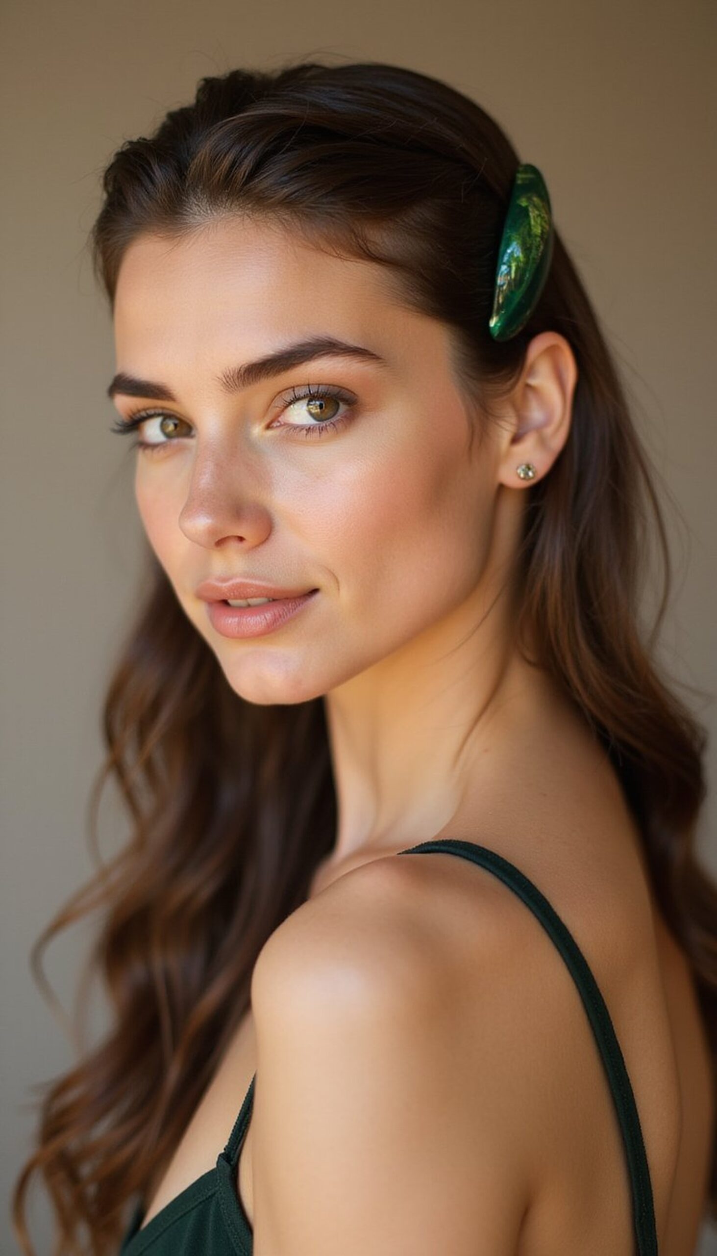 Slicked-Back Wet Look With Green Accent