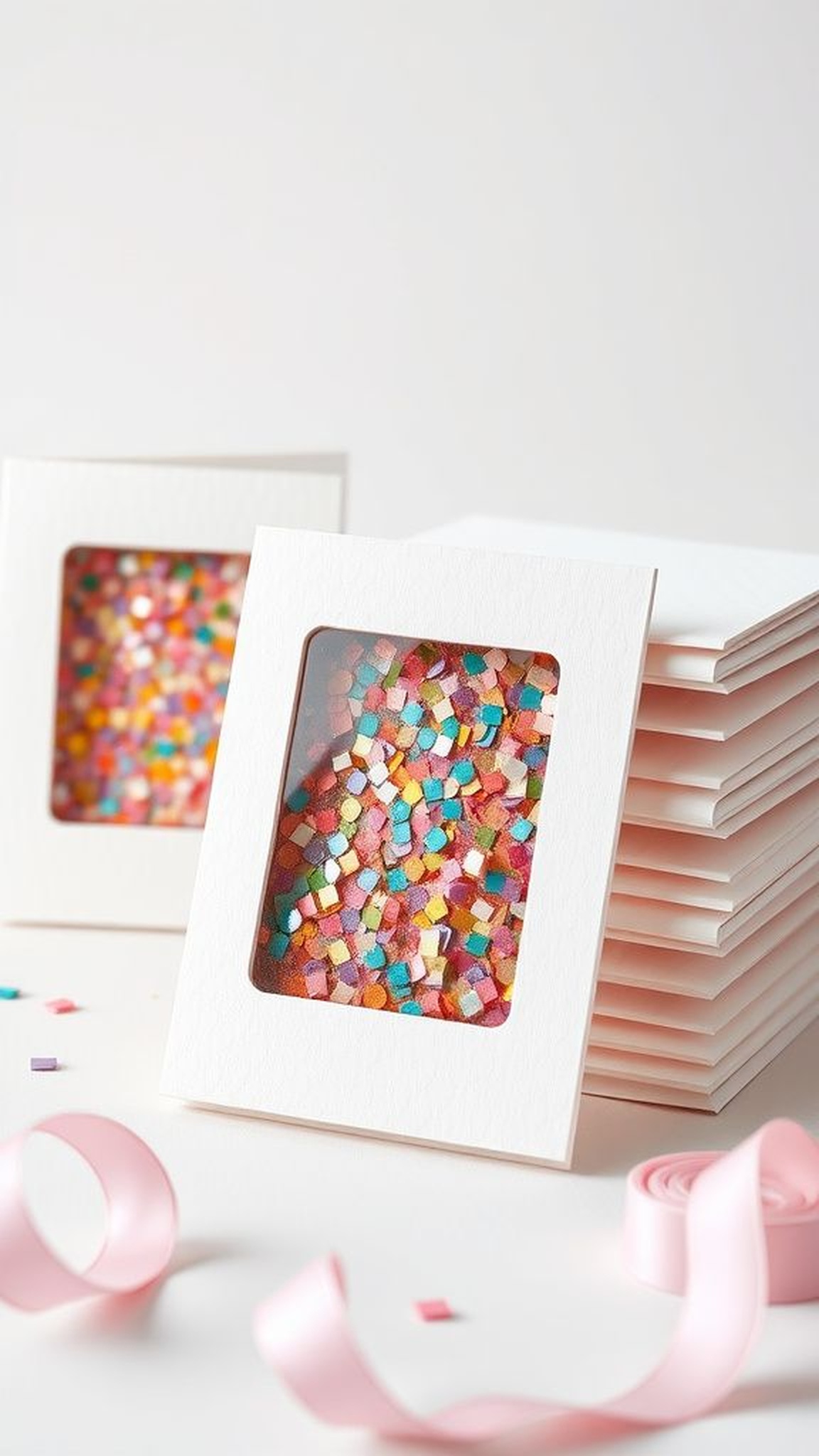 Glitter shaker greeting cards with confetti windows