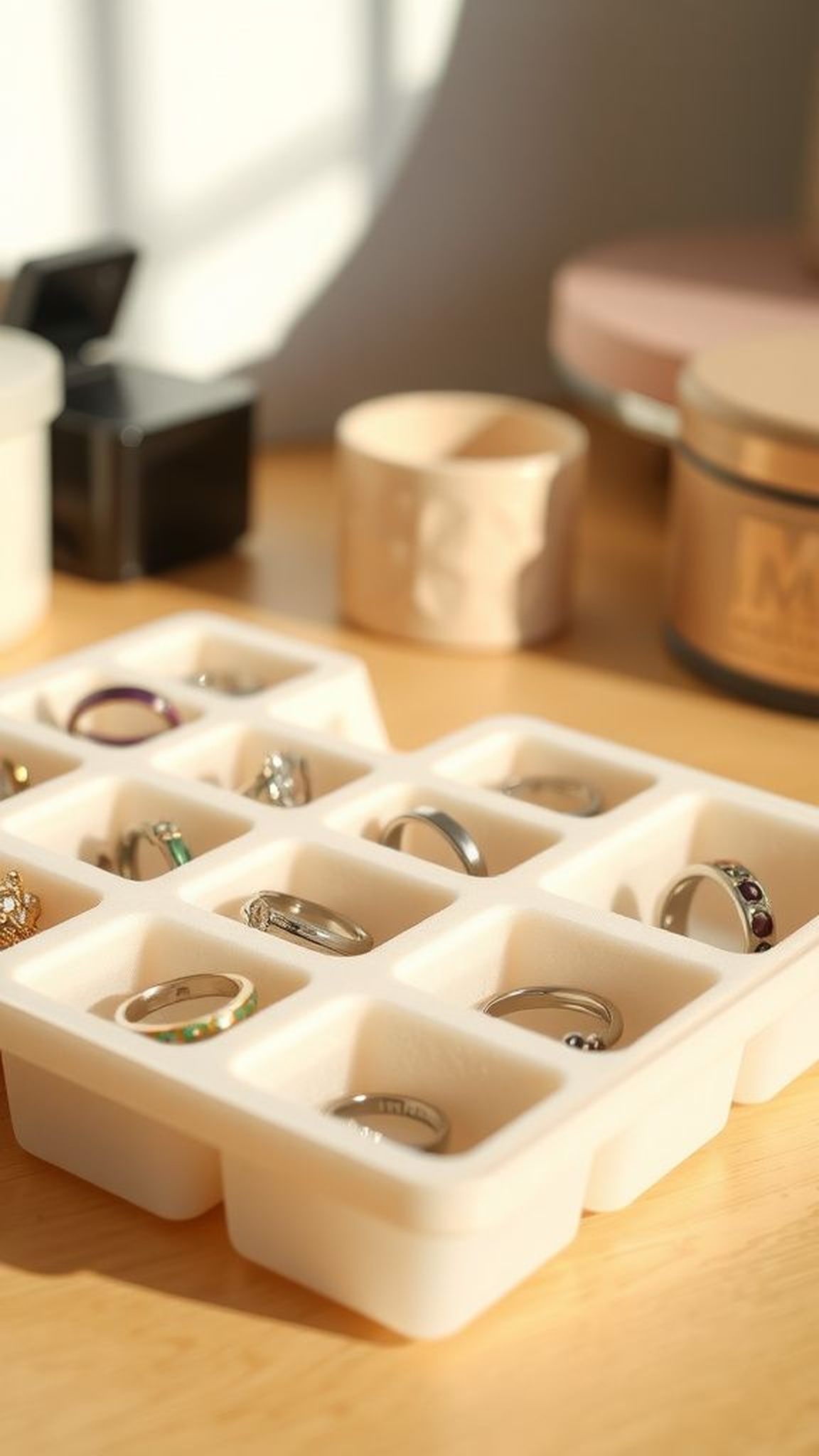 Jewelry organizer from an ice cube tray and felt