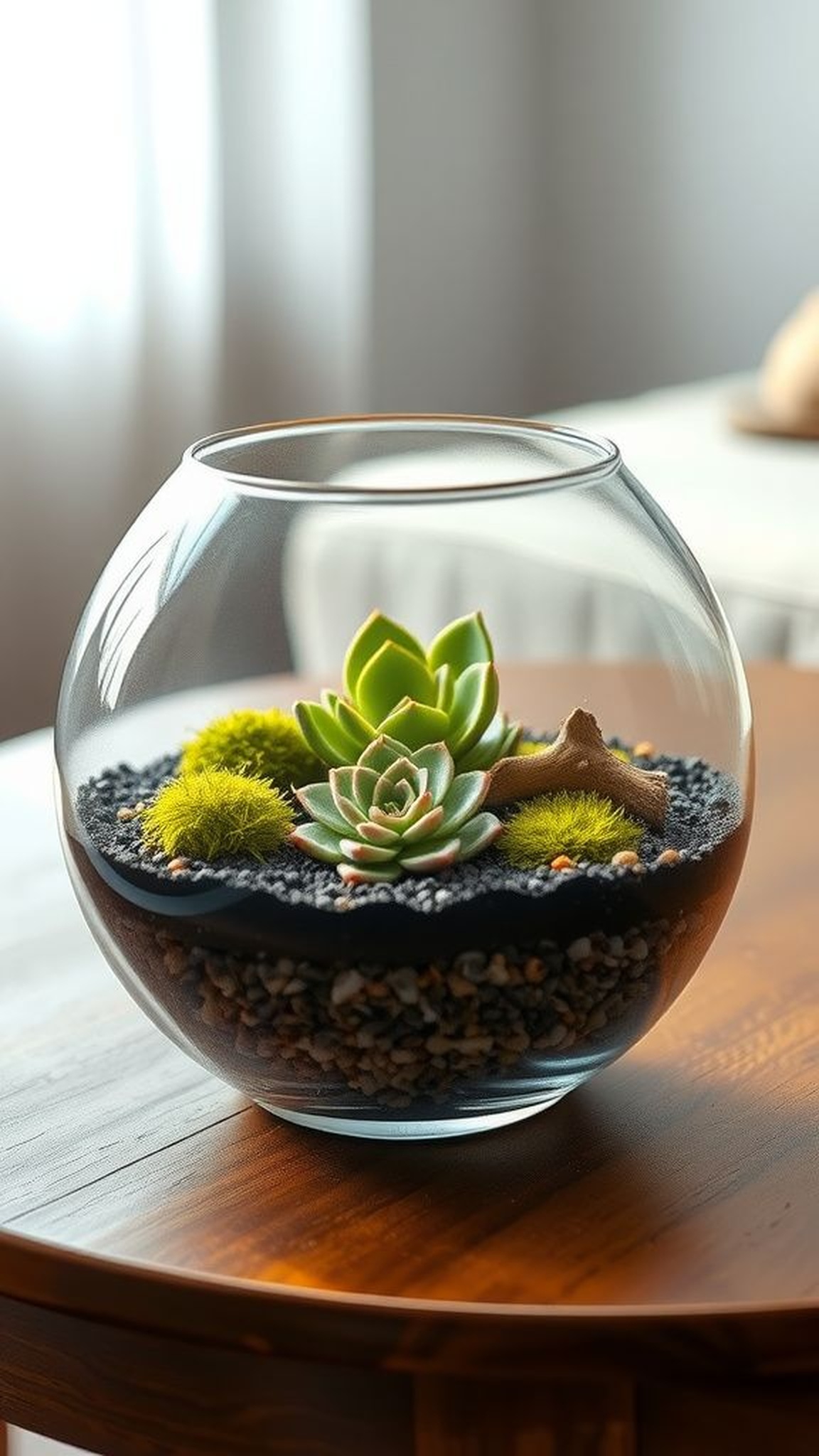 Mini terrarium in a recycled fishbowl centerpiece