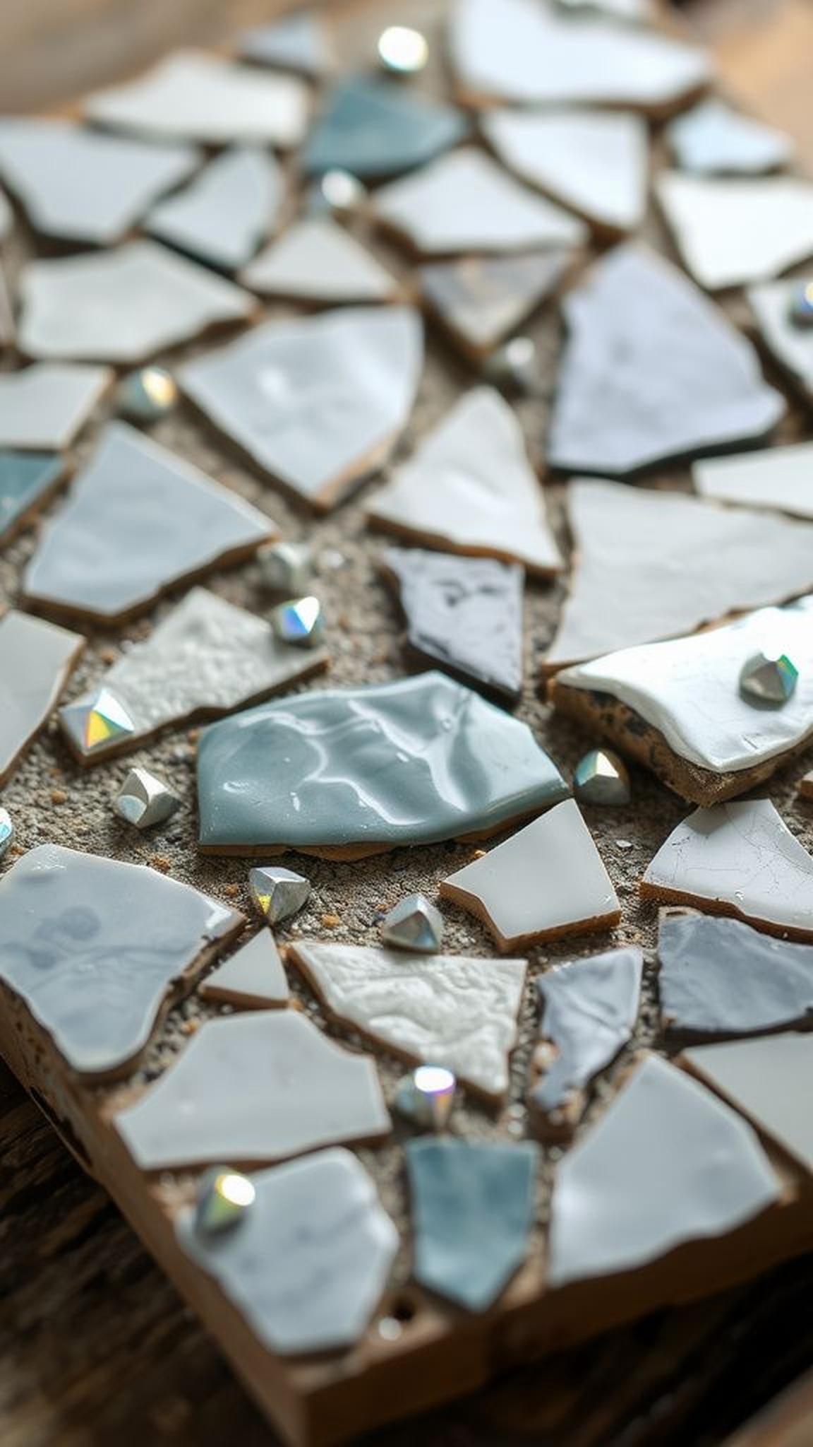 Mosaic coaster made from broken tiles and beads