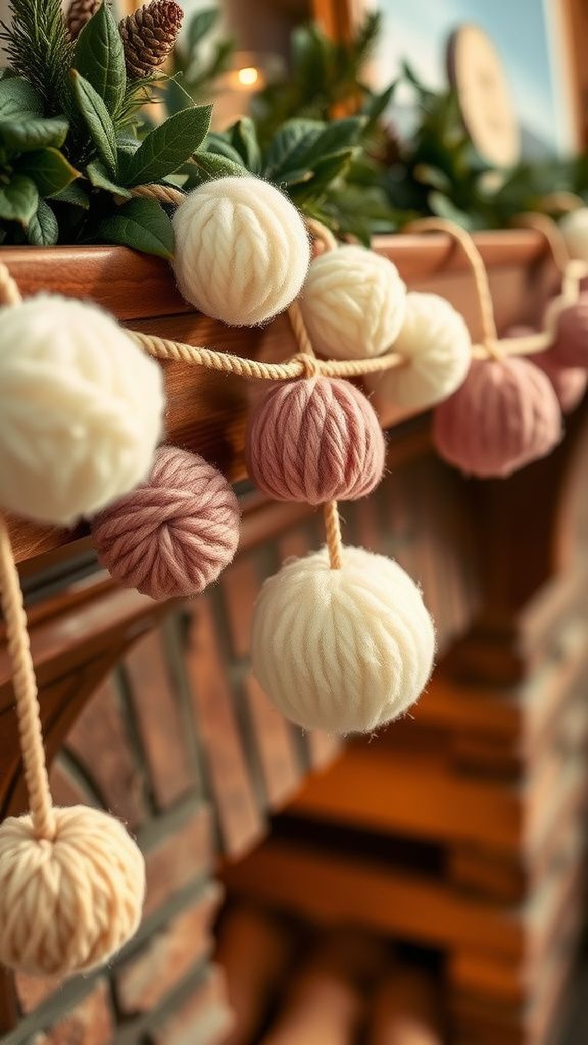 Pom-pom garland with cozy yarn textures