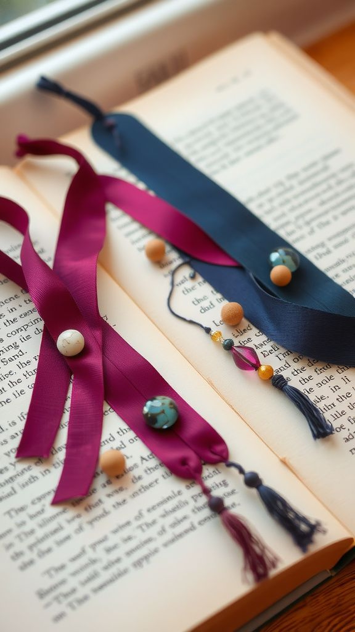 Ribbon and bead bookmarks with playful tassels