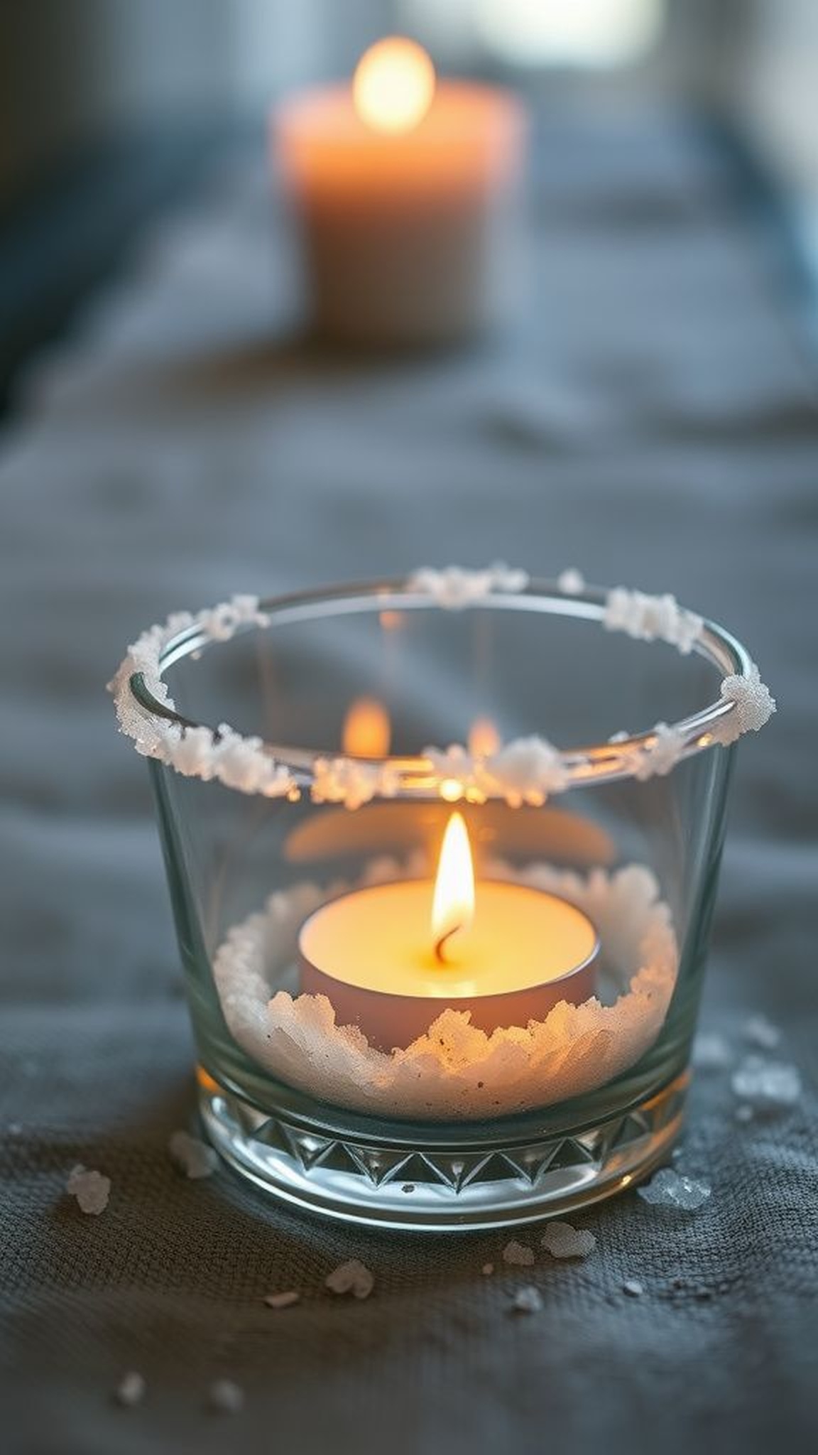 Salt crystal candle holder with beachy vibes