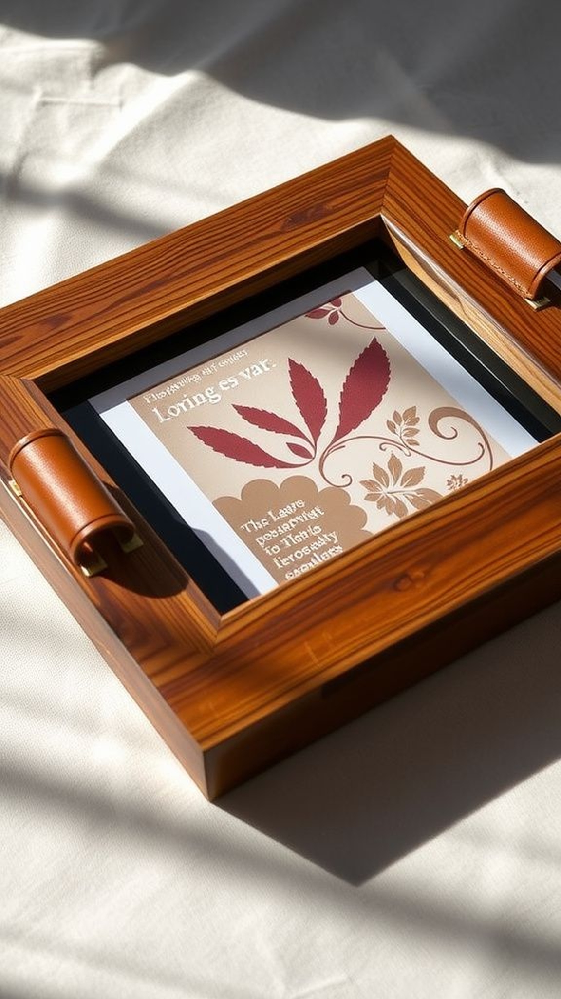 Upcycled picture frame serving tray with leather handles