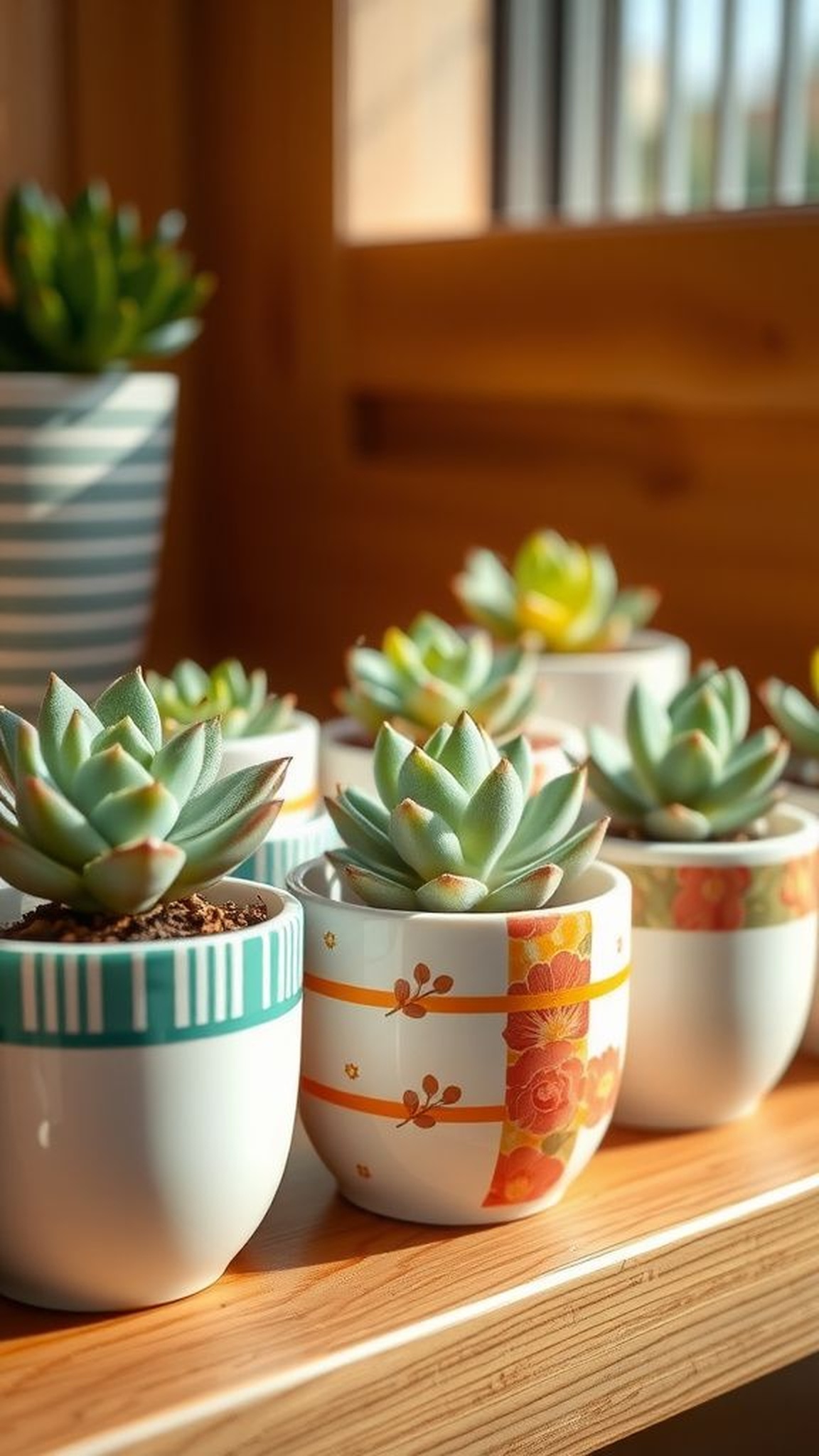 Washi-tape wrapped mini planters full of charm